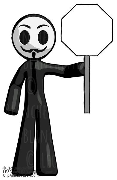 Black Little Anarchist Hacker Man Holding Stop Sign #8468