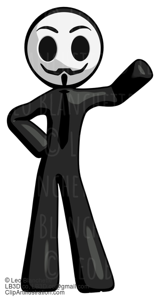 Black Little Anarchist Hacker Man Waving Left Arm With Hand On Hip #8472