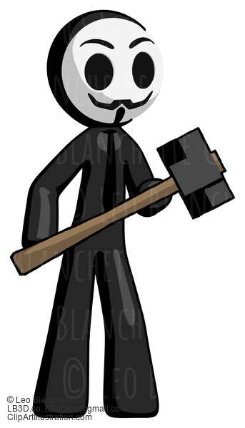 Black Little Anarchist Hacker Man With Sledgehammer Standing Ready To Work Or Defend #8473