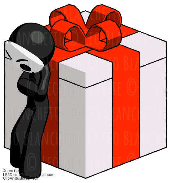 Black Little Anarchist Hacker Man Leaning On Gift With Bow Angle View #8479