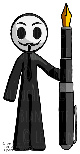 Black Little Anarchist Hacker Man Holding Giant Calligraphy Pen #8481