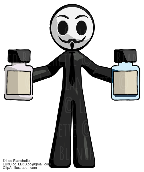 Black Little Anarchist Hacker Man Holding Two Medicine Bottles #8484