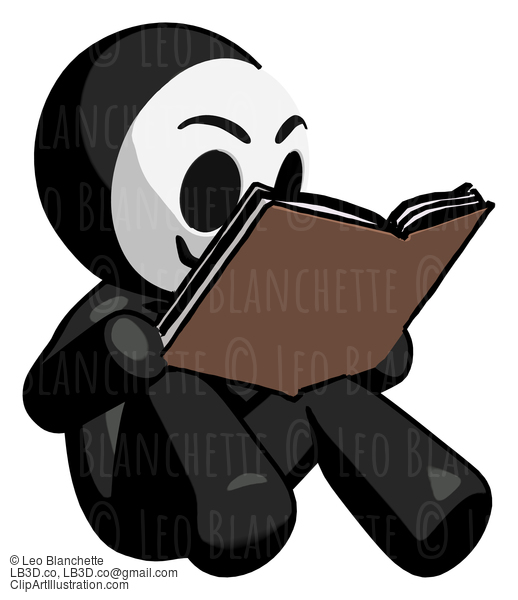 Black Little Anarchist Hacker Man Reading Book While Sitting Down #8486