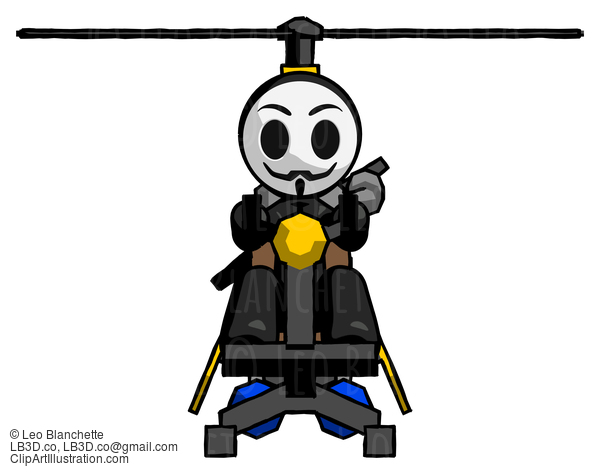 Black Little Anarchist Hacker Man Flying In Gyrocopter Front View #8488