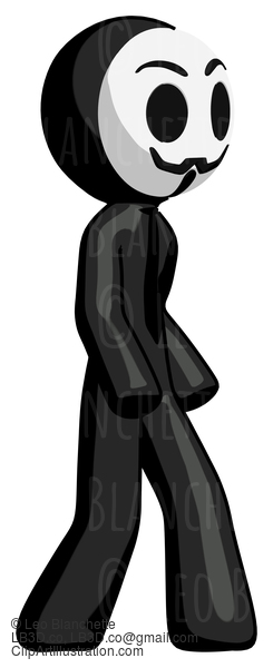 Black Little Anarchist Hacker Man Walking Turned Right Front View #8489