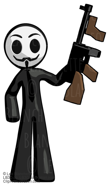 Black Little Anarchist Hacker Man Holding Tommygun #8492