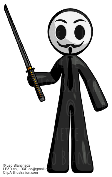 Black Little Anarchist Hacker Man Standing Up With Ninja Sword Katana #8494