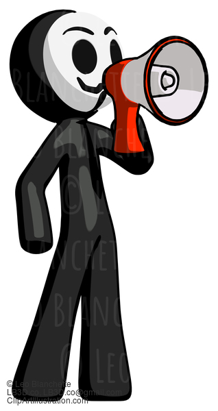 Black Little Anarchist Hacker Man Shouting Into Megaphone Bullhorn Facing Right #8496