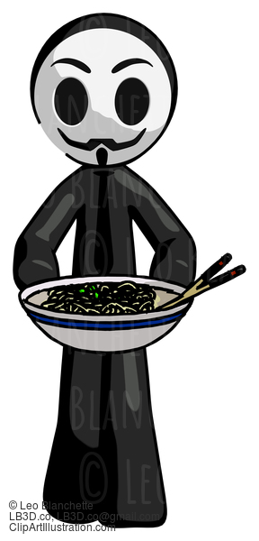 Black Little Anarchist Hacker Man Serving Or Presenting Noodles #8497