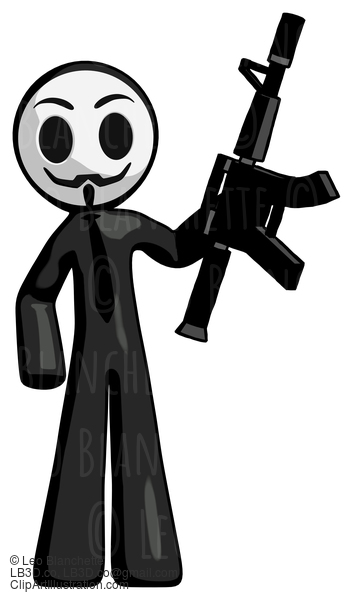 Black Little Anarchist Hacker Man Holding Automatic Gun #8504