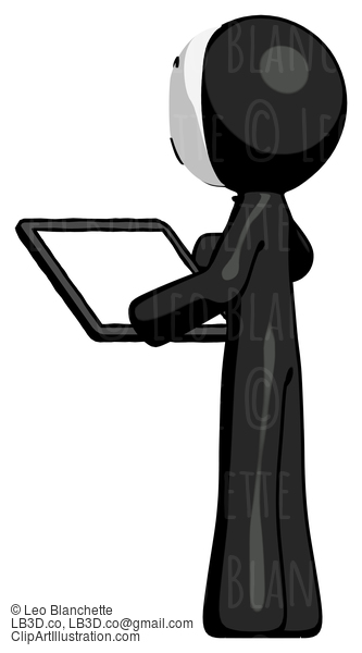 Black Little Anarchist Hacker Man Looking At Tablet Device Computer With Back To Viewer #8505