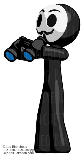 Black Little Anarchist Hacker Man Holding Binoculars Ready To Look Left #8507