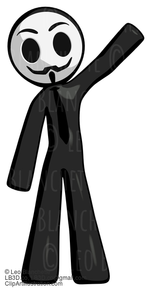 Black Little Anarchist Hacker Man Waving Emphatically With Left Arm #8508