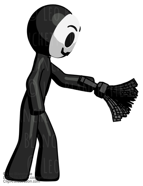 Black Little Anarchist Hacker Man Dusting With Feather Duster Downwards #8510