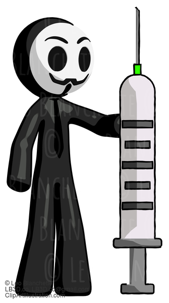 Black Little Anarchist Hacker Man Holding Large Syringe #8513