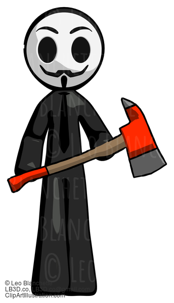 Black Little Anarchist Hacker Man Holding Fire Fighter’S Ax #8514