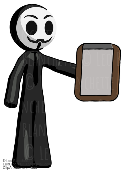 Black Little Anarchist Hacker Man Showing Clipboard To Viewer #8516