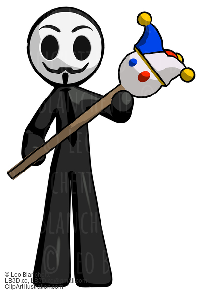 Black Little Anarchist Hacker Man Holding Jester Diagonally #8517