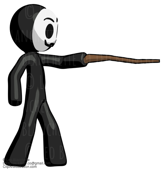 Black Little Anarchist Hacker Man Pointing With Hiking Stick #8518