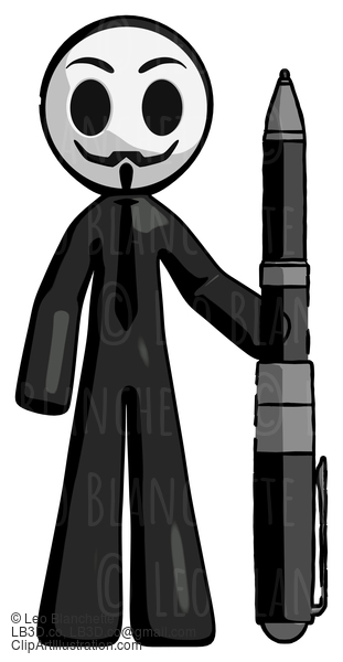 Black Little Anarchist Hacker Man Holding Large Pen #8520