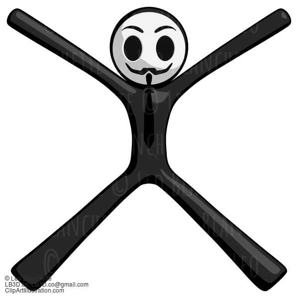 Black Little Anarchist Hacker Man With Arms And Legs Stretched Out #8525