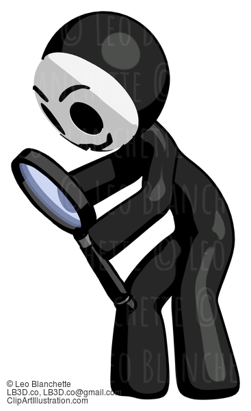 Black Little Anarchist Hacker Man Inspecting With Large Magnifying Glass Left #8527