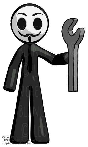 Black Little Anarchist Hacker Man Holding Wrench Ready To Repair Or Work #8530