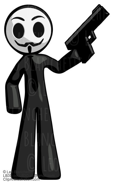 Black Little Anarchist Hacker Man Holding Handgun #8534