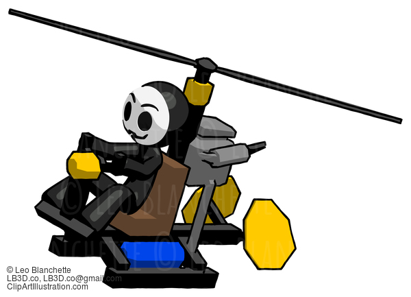 Black Little Anarchist Hacker Man Flying In Gyrocopter Front Side Angle Top View #8541