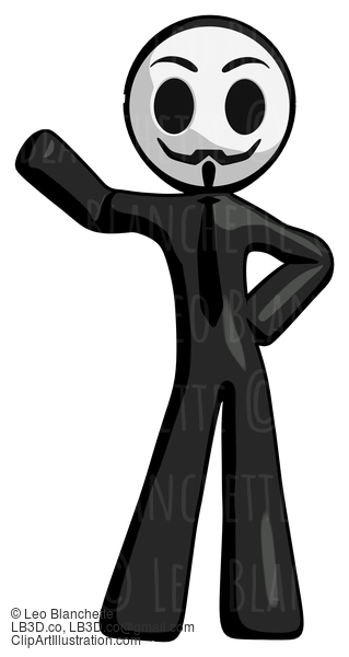 Black Little Anarchist Hacker Man Waving Right Arm With Hand On Hip #8542