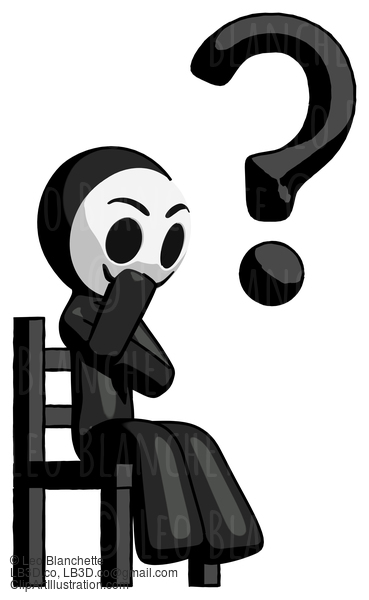 Black Little Anarchist Hacker Man Question Mark Concept, Sitting On Chair Thinking #8547