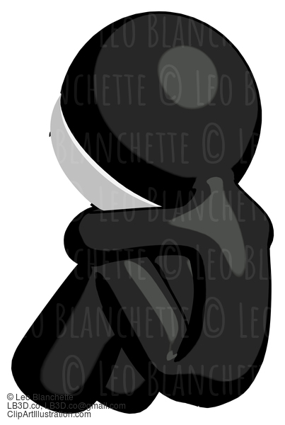 Black Little Anarchist Hacker Man Sitting With Head Down Back View Facing Left #8548