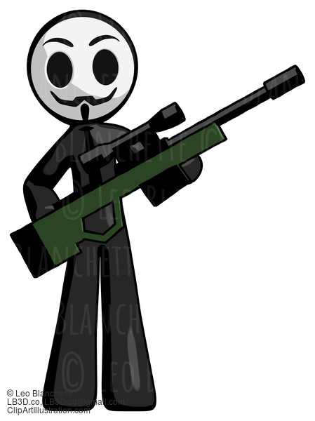 Black Little Anarchist Hacker Man Holding Sniper Rifle Gun #8550