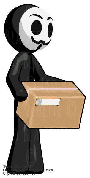 Black Little Anarchist Hacker Man Holding Package To Send Or Recieve In Mail #8557