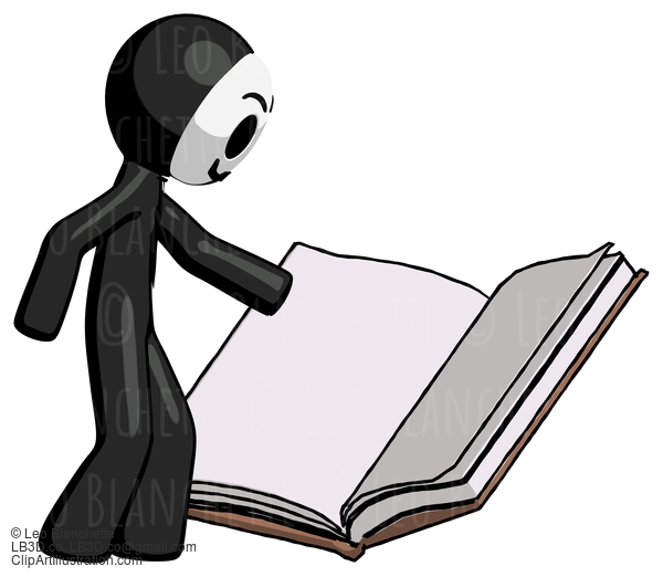 Black Little Anarchist Hacker Man Reading Big Book While Standing Beside It #8559