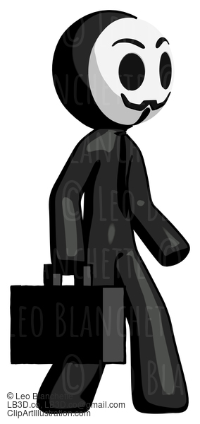 Black Little Anarchist Hacker Man Walking With Briefcase To The Right #8563