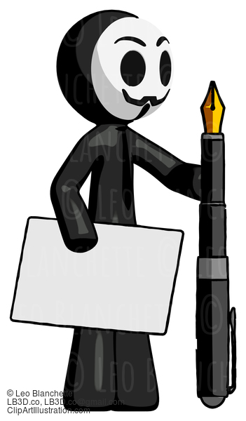 Black Little Anarchist Hacker Man Holding Large Envelope And Calligraphy Pen #8565