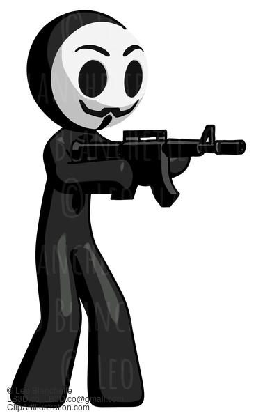 Black Little Anarchist Hacker Man Shooting Automatic Assault Weapon #8569