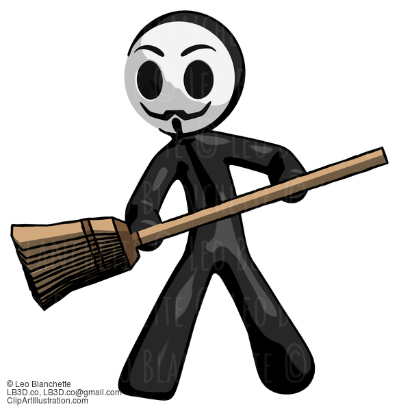 Black Little Anarchist Hacker Man Broom Fighter Defense Pose #8570