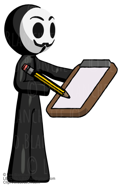 Black Little Anarchist Hacker Man Using Clipboard And Pencil #8571