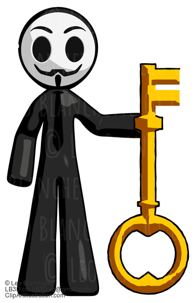 Black Little Anarchist Hacker Man Holding Key Made Of Gold #8574