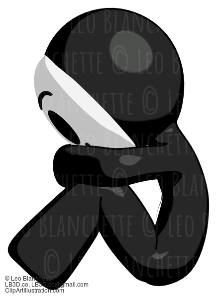 Black Little Anarchist Hacker Man Sitting With Head Down Facing Sideways Left #8575