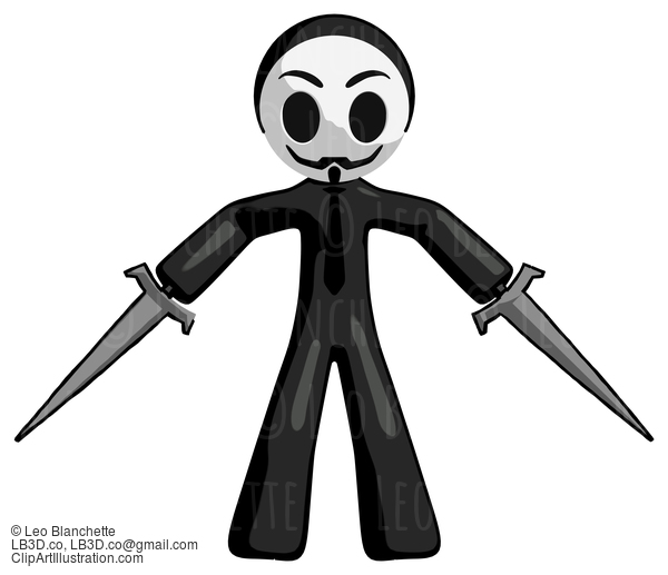 Black Little Anarchist Hacker Man Two Sword Defense Pose #8576