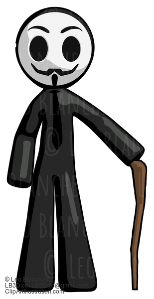 Black Little Anarchist Hacker Man Standing With Hiking Stick #8577