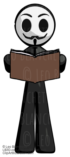 Black Little Anarchist Hacker Man Reading Book While Standing Up Facing Viewer #8581