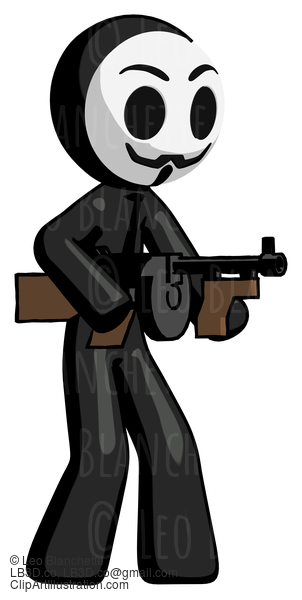 Black Little Anarchist Hacker Man Tommy Gun Gangster Shooting Pose #8582