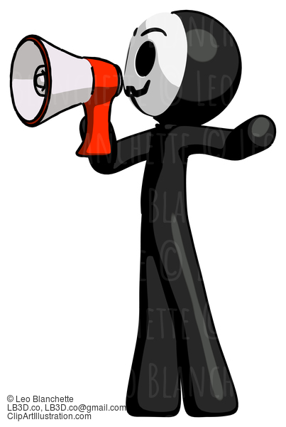 Black Little Anarchist Hacker Man Shouting Into Megaphone Bullhorn Facing Left #8587