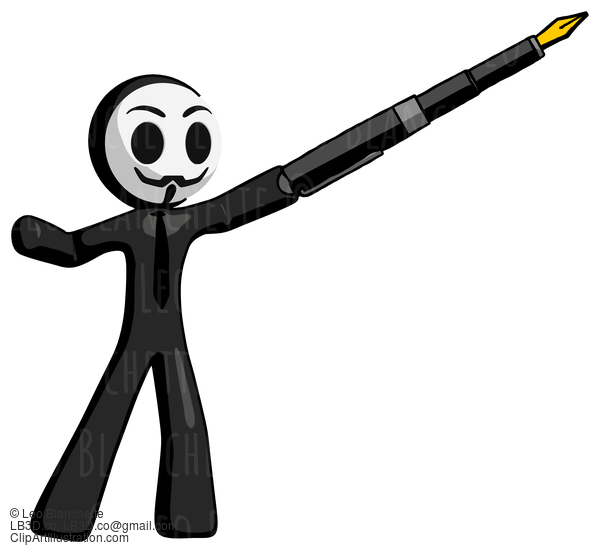 Black Little Anarchist Hacker Man Pen Is Mightier Than The Sword Calligraphy Pose #8588