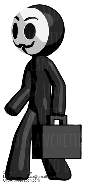 Black Little Anarchist Hacker Man Walking With Briefcase To The Left #8589