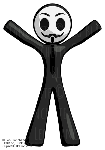 Black Little Anarchist Hacker Man Surprise Pose, Arms And Legs Out #8592